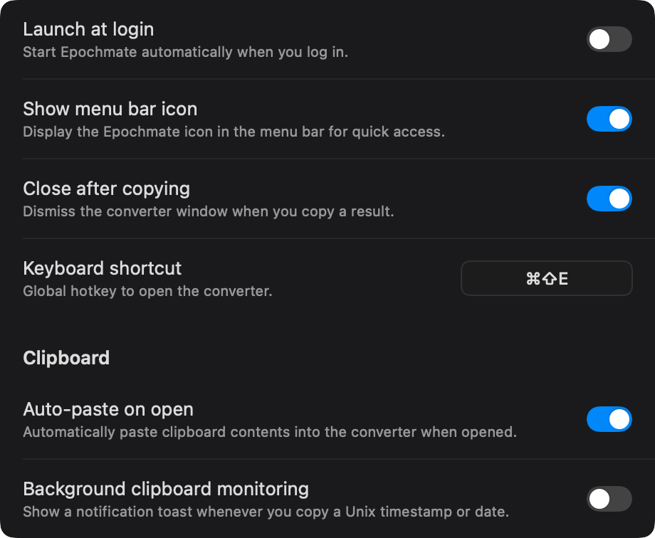 Tiempo Settings General tab